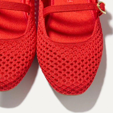The Double Buckle Mary Jane - Bright Red Mesh