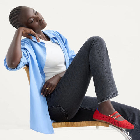 The Double Buckle Mary Jane - Bright Red Mesh