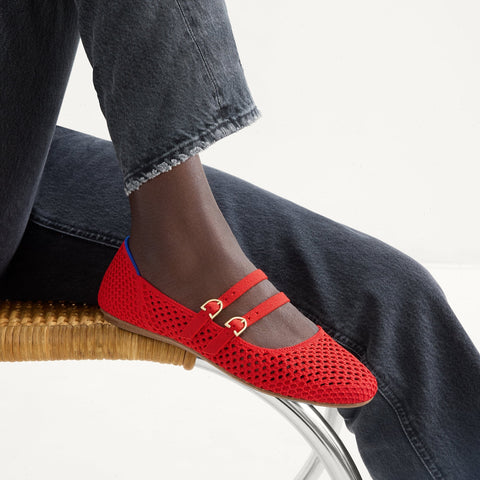 The Double Buckle Mary Jane - Bright Red Mesh