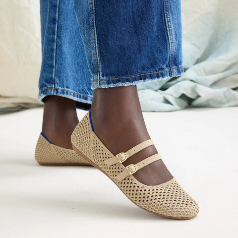 The Double Buckle Mary Jane - Dune Mesh