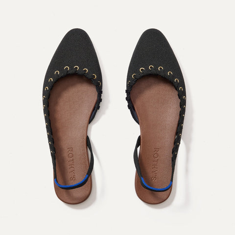 The Almond Slingback - Eyelet Black
