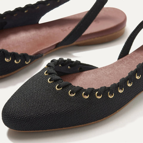 The Almond Slingback - Eyelet Black