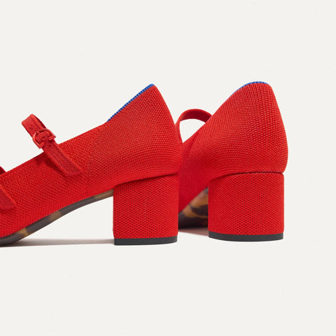 The Double Buckle Mary Jane Heel - Bright Red