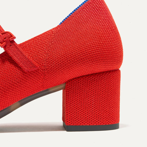 The Double Buckle Mary Jane Heel - Bright Red